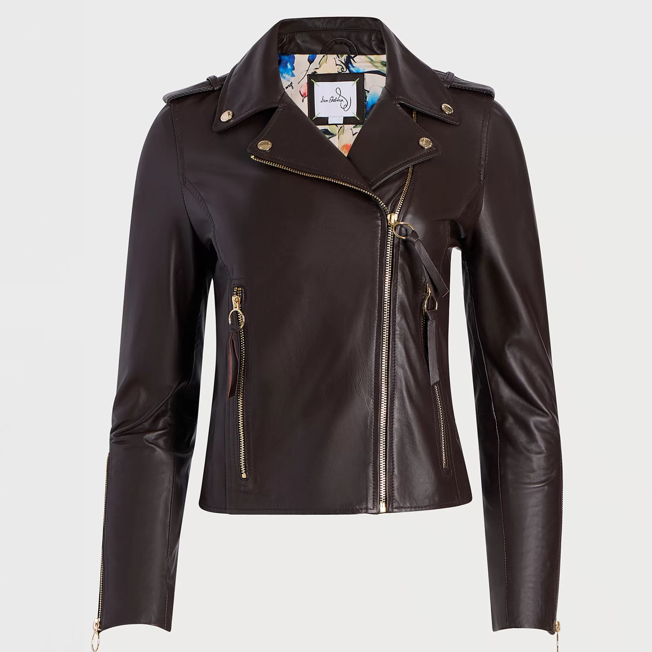 Womens Sam Edelman Leather Moto Jacket Printed Lining