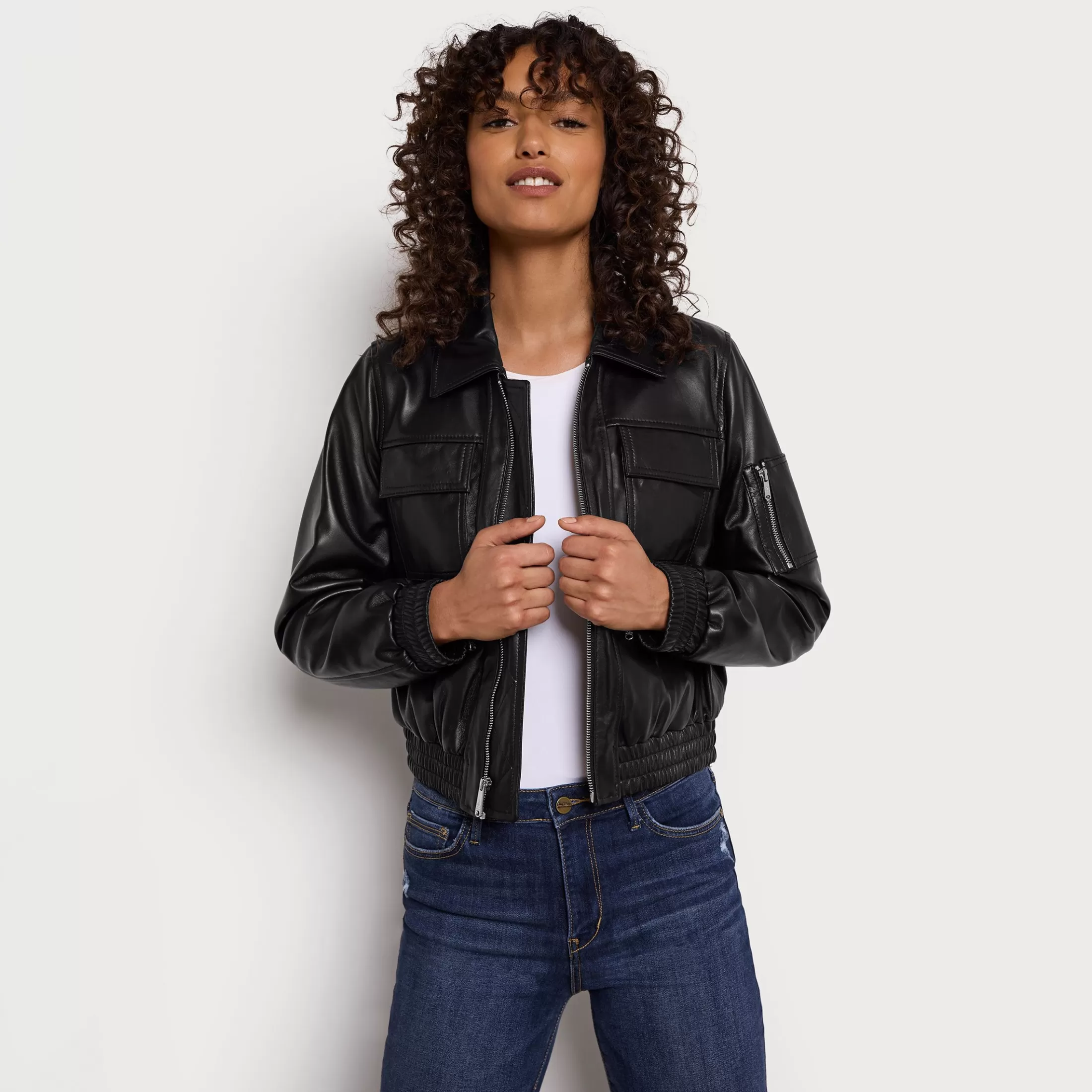 Womens Sam Edelman Short Aviator Leather Jacket